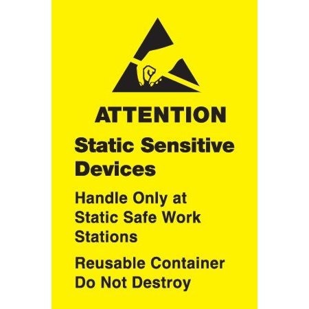 Decker Tape Products Label, DL9130, ATTENTION STATIC SENSITIVE DEVICES, 1" X 1-1/2" DL9130